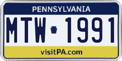 PA license plate MTW1991