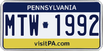 PA license plate MTW1992