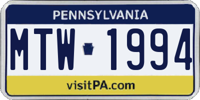 PA license plate MTW1994