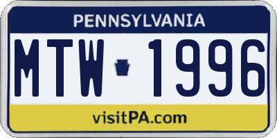 PA license plate MTW1996