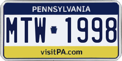 PA license plate MTW1998