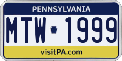 PA license plate MTW1999