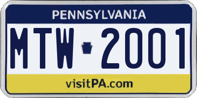 PA license plate MTW2001