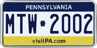 PA license plate MTW2002