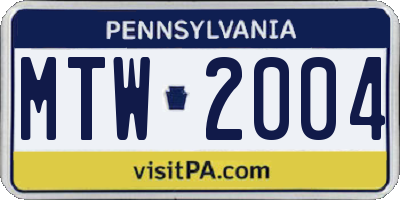 PA license plate MTW2004