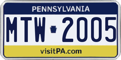 PA license plate MTW2005