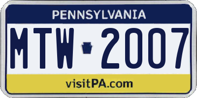 PA license plate MTW2007