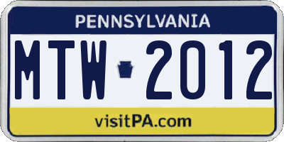 PA license plate MTW2012