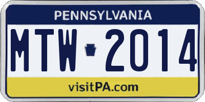 PA license plate MTW2014