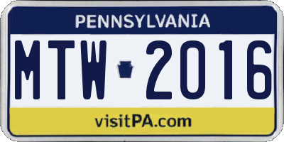 PA license plate MTW2016