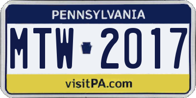 PA license plate MTW2017