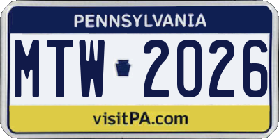 PA license plate MTW2026