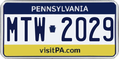 PA license plate MTW2029