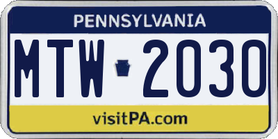 PA license plate MTW2030
