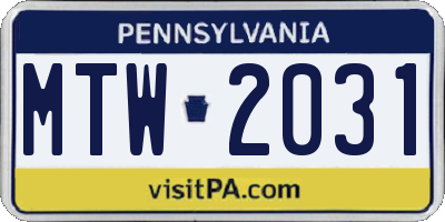 PA license plate MTW2031