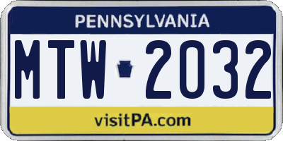 PA license plate MTW2032