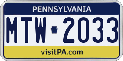 PA license plate MTW2033