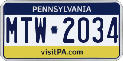 PA license plate MTW2034