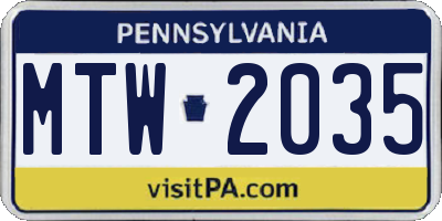 PA license plate MTW2035