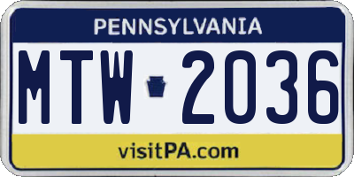 PA license plate MTW2036