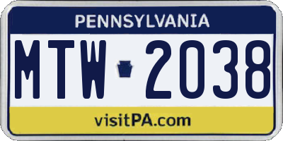PA license plate MTW2038