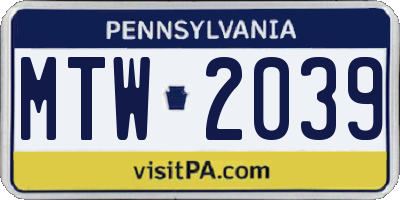 PA license plate MTW2039