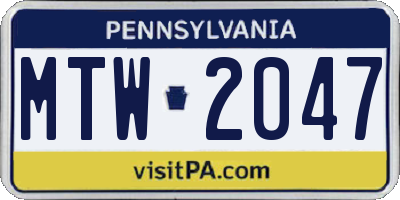 PA license plate MTW2047