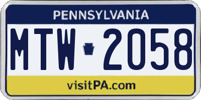 PA license plate MTW2058