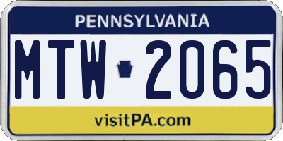PA license plate MTW2065