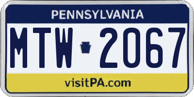 PA license plate MTW2067