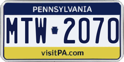 PA license plate MTW2070