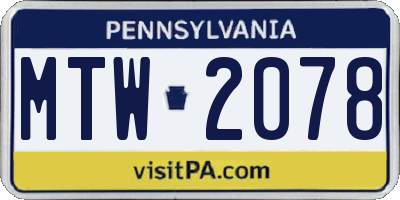 PA license plate MTW2078