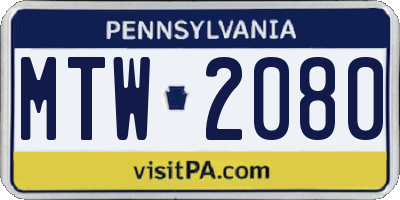 PA license plate MTW2080