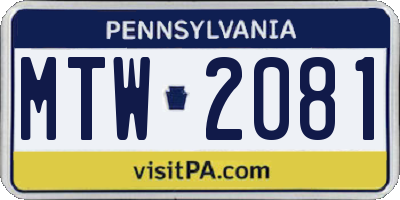 PA license plate MTW2081