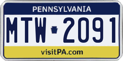 PA license plate MTW2091