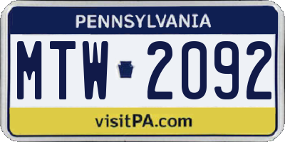 PA license plate MTW2092