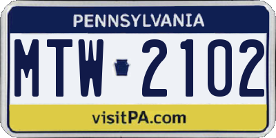PA license plate MTW2102
