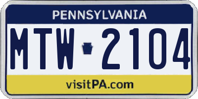 PA license plate MTW2104