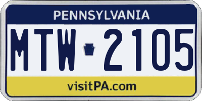 PA license plate MTW2105