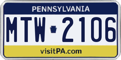 PA license plate MTW2106