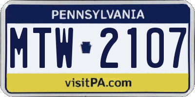 PA license plate MTW2107