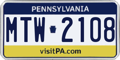 PA license plate MTW2108