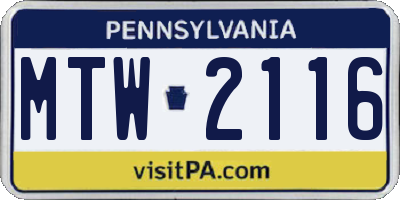 PA license plate MTW2116