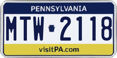 PA license plate MTW2118