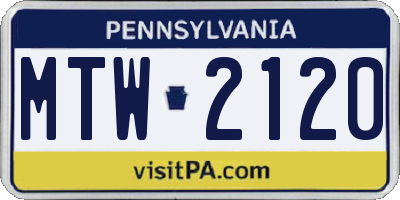 PA license plate MTW2120