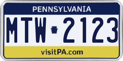 PA license plate MTW2123