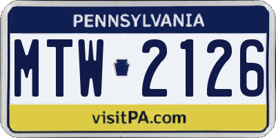 PA license plate MTW2126