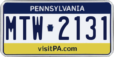PA license plate MTW2131