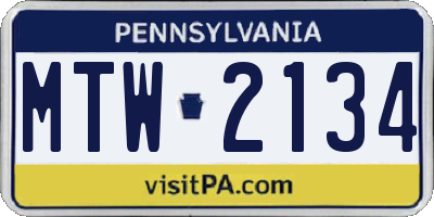 PA license plate MTW2134