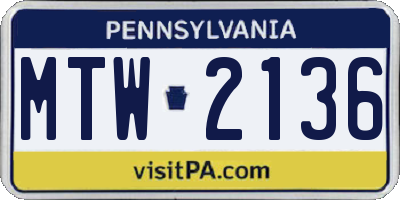 PA license plate MTW2136